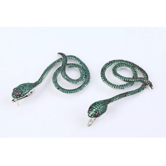 STUNNING HUGE Emerald snake earrings - Picture 3 of 4